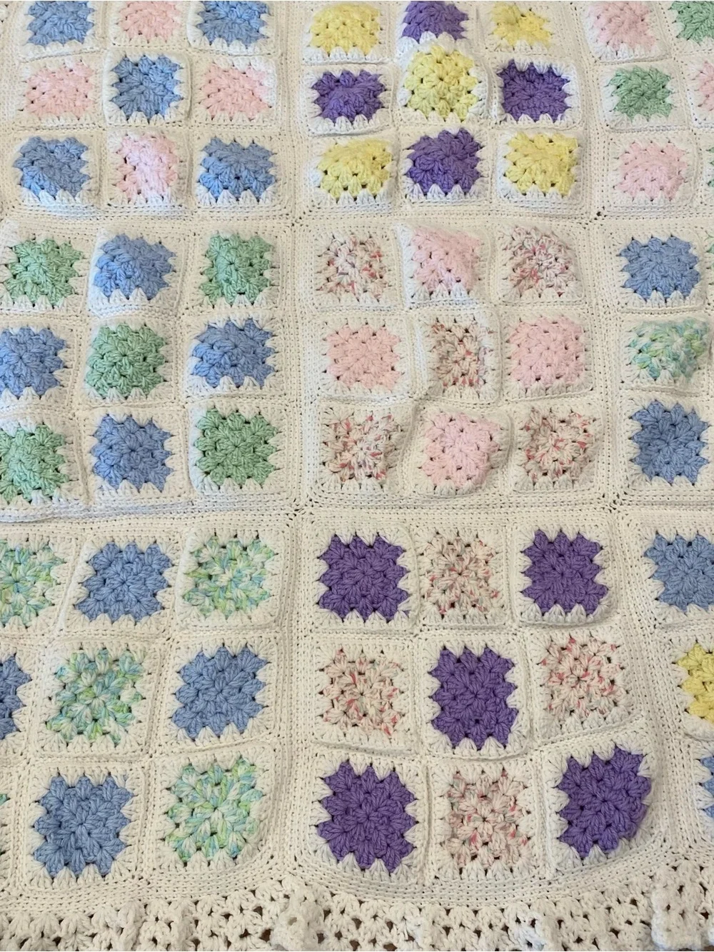 Handmade Crochet Granny Square Baby Blanket in Pastel Colors 34x34 inches
